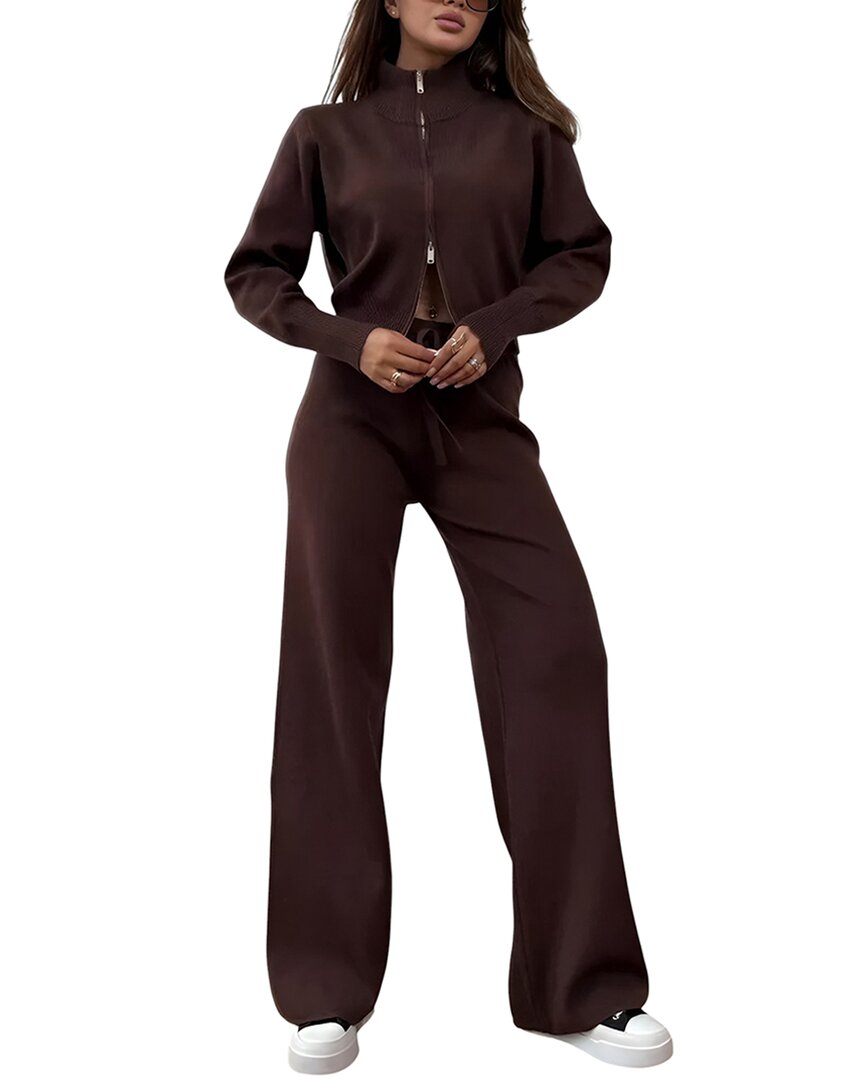 Gvibi 2pc Cardigan & Pant Set In Brown