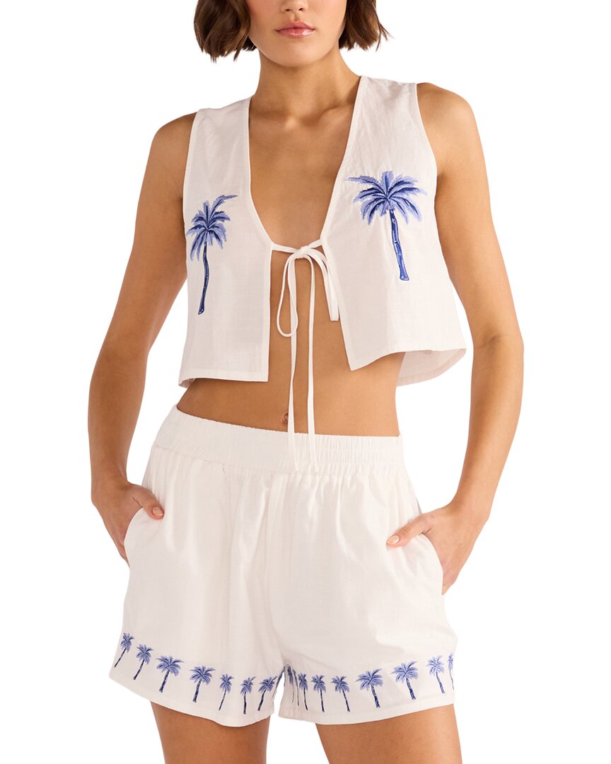 Minkpink Isadora Embroidered Linen-blend Top In White/blue