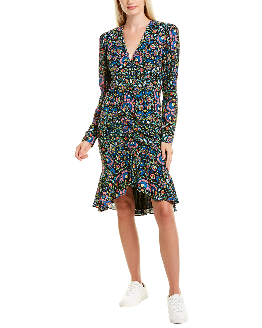 Image of Nicole Miller Mosaic Gathered Front Silk-Blend Midi Dress