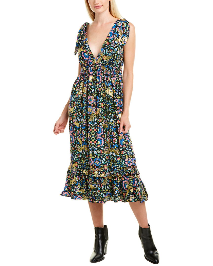 Image of Nicole Miller Mosaic Smocked Silk-Blend Midi Dress