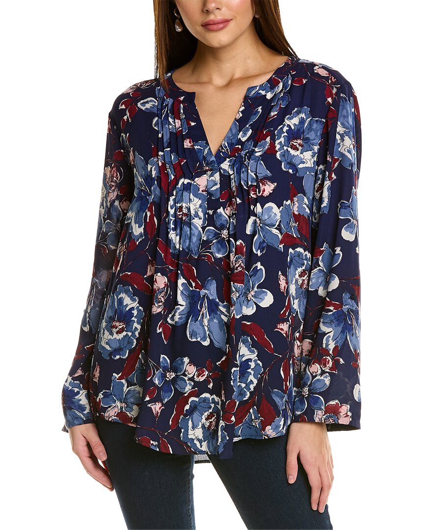 Jones New York Crepe De Chine Roll Tab Pintuck Blouse In Navy