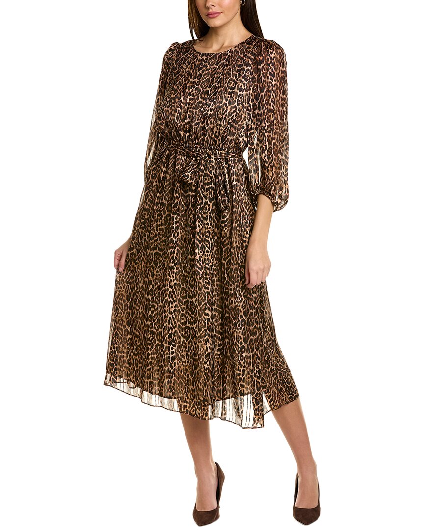 Shop Anne Klein Chiffon Midi Dress In Brown