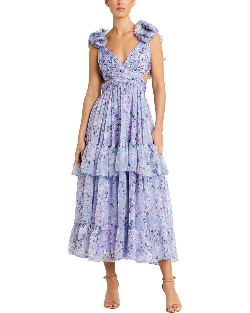 Mac Duggal Cut-out Floral Midi Dress In Purple