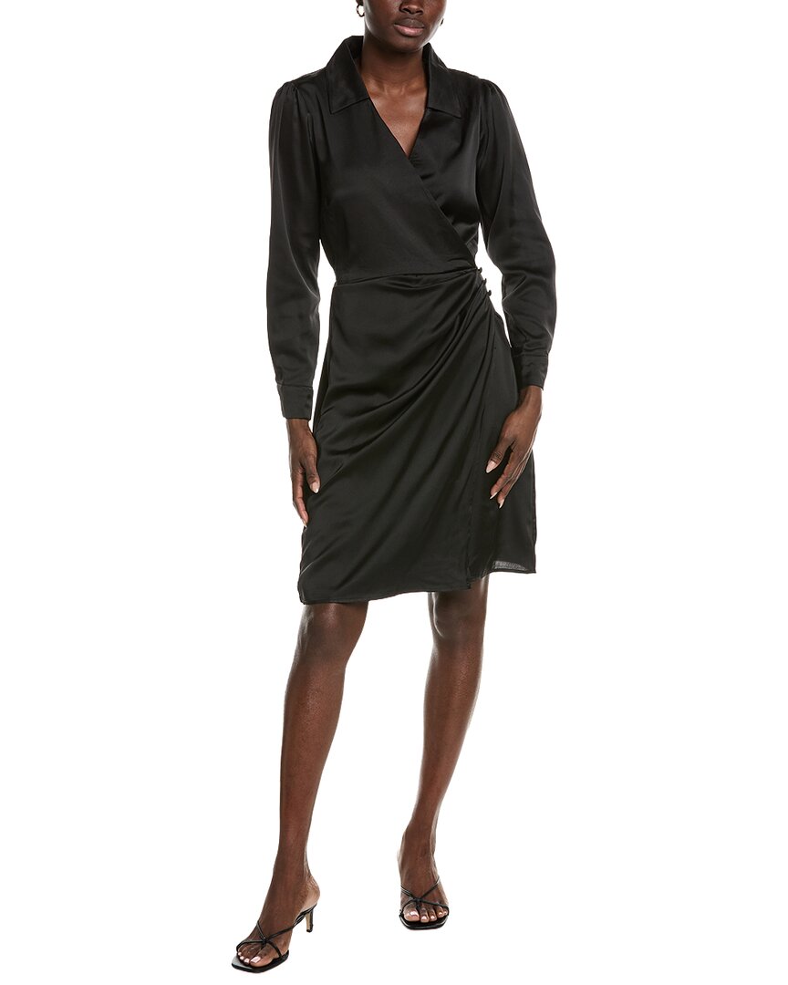 Marion Front Wrap Collared Shirtdress In Black