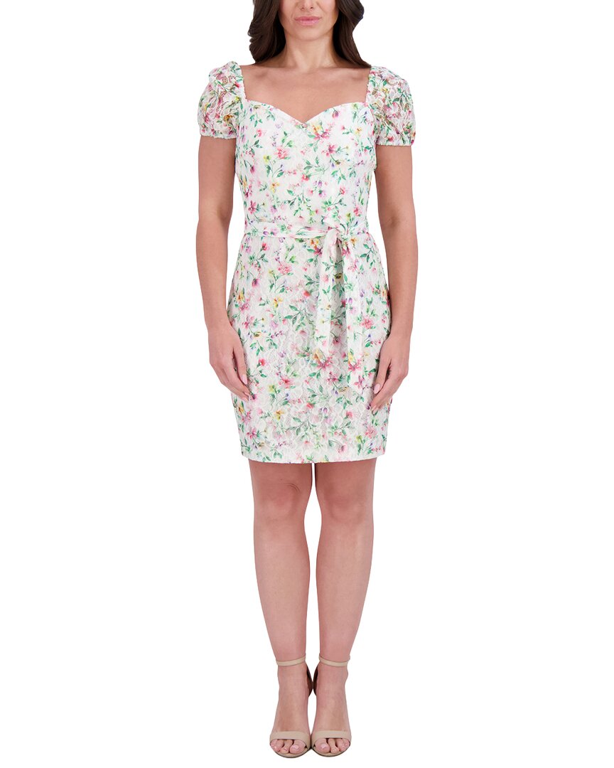 Kensie Printed Lace Mini Dress In White
