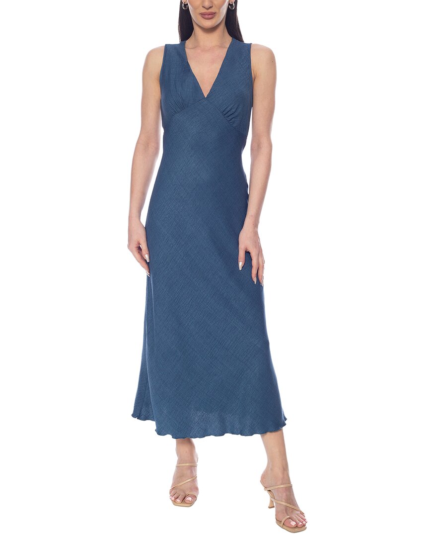 Tash + Sophie Solid Ruffle Trim Dress In Blue