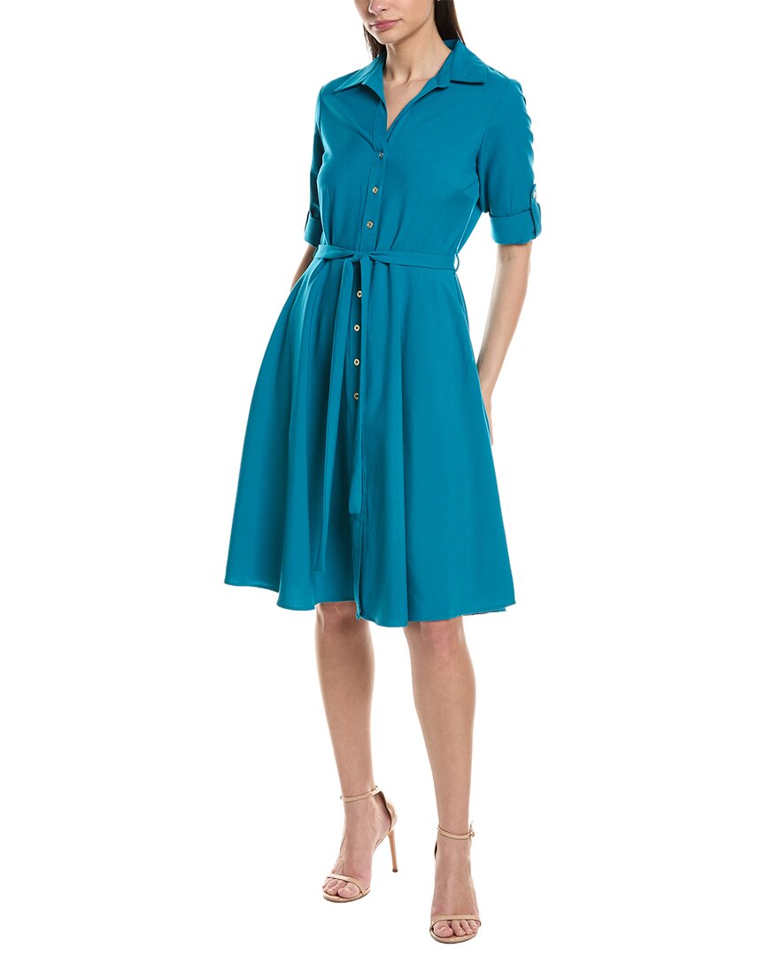 Sharagano Short Sleeve Shirtdress In Blue