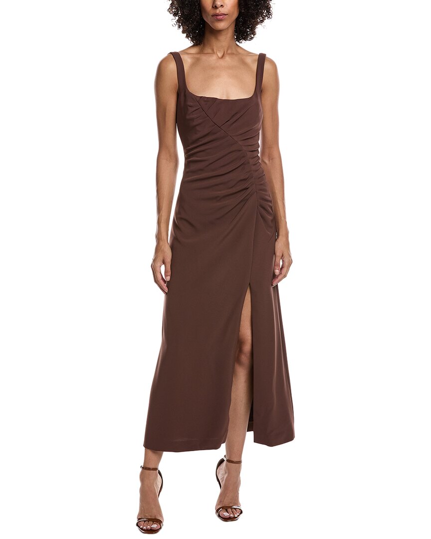 Lela Rose Ruched Fluid Crepe Tank Dress In Brown