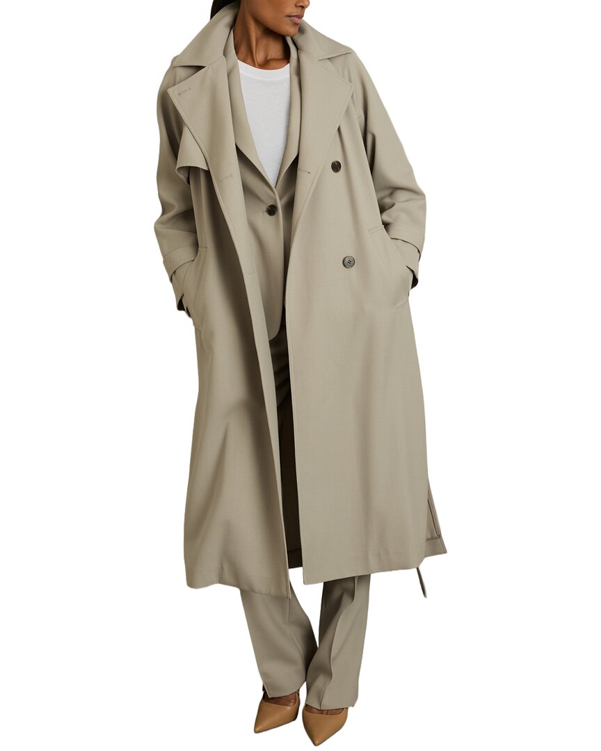 Reiss Neutral Wool-blend Double-breasted Trench Coat In Neutral