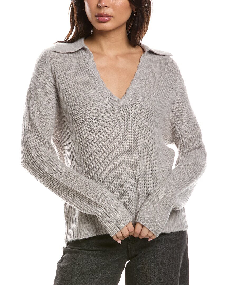 The Cashmere Project Shaker Cable Johnny Collar Cashmere Sweater In Gray