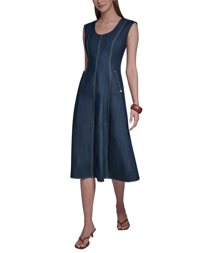 Halston Denim Scoop Neck Sleeveless Midi Dress