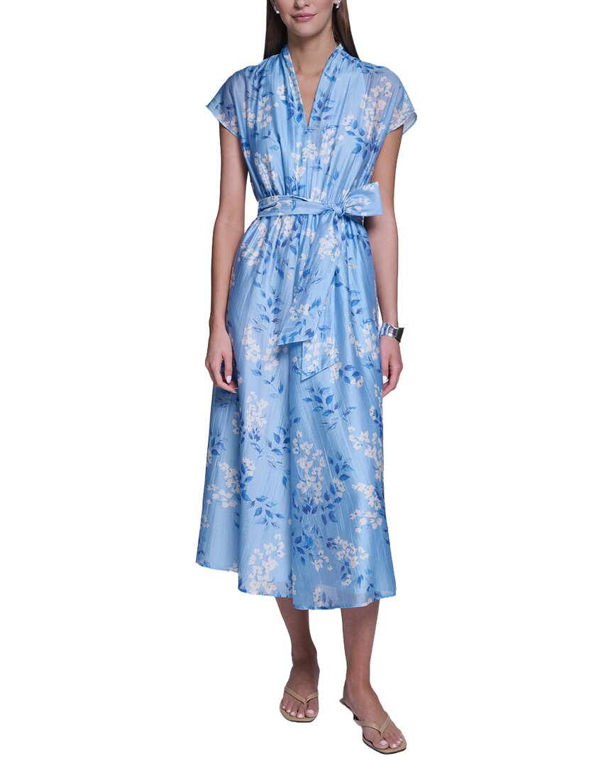 Halston Butterfly Sleeve Linen-blend Midi Dress