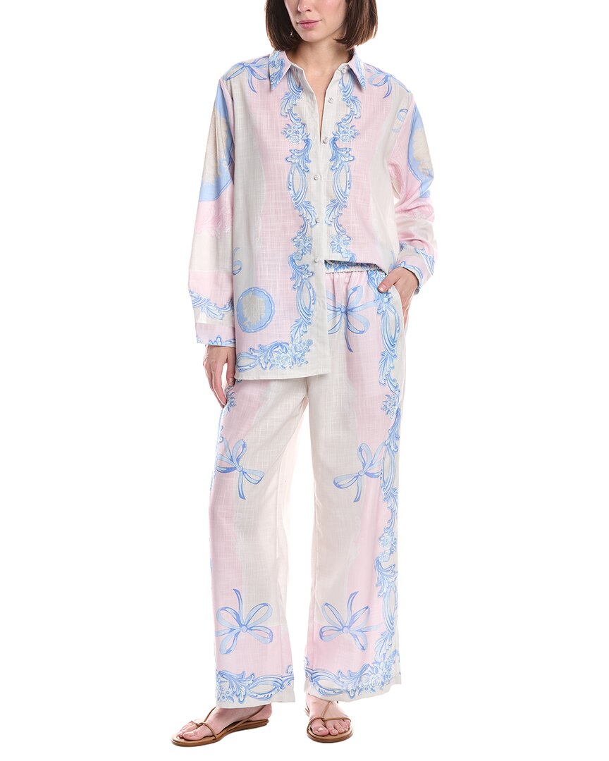 Beulah 2pc Multi-print Shirt & Pant Set In Purple