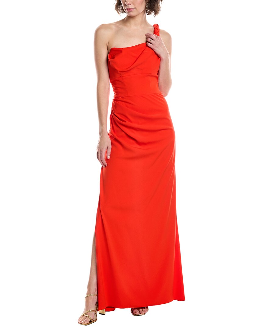 Black Halo Marion Ruched One-shoulder Gown In Orange