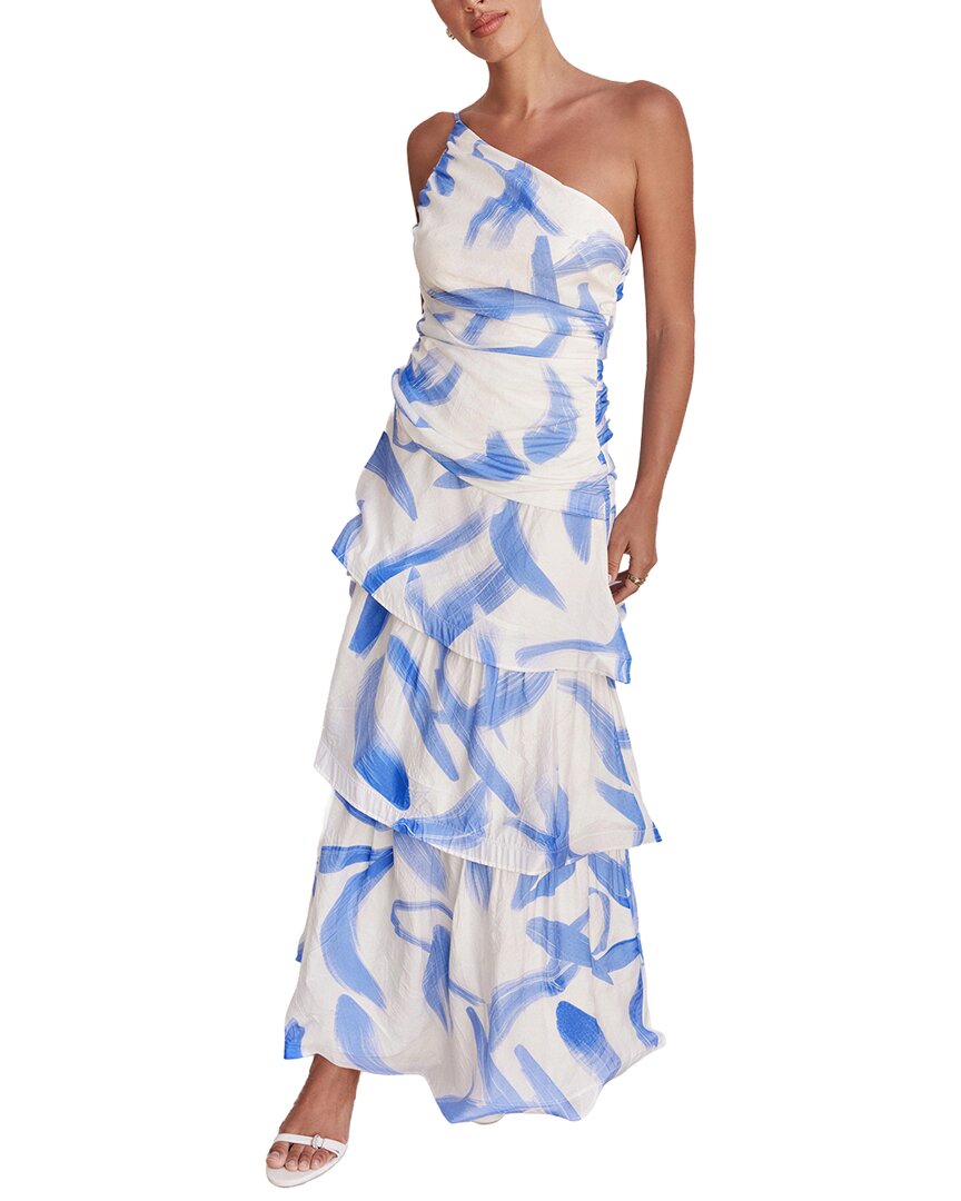 Leon Gori Maxi Dress In White & Blue Print