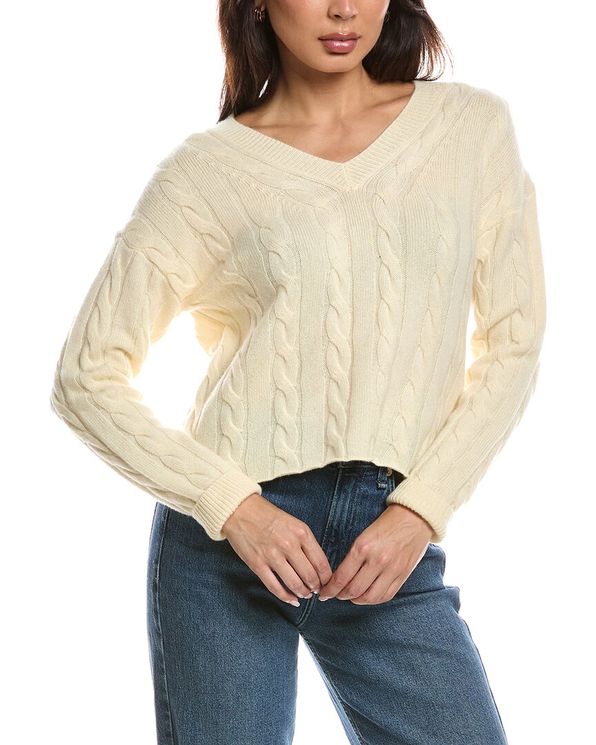 The Cashmere Project Cropped Cable V Neck Sweater In Yellow