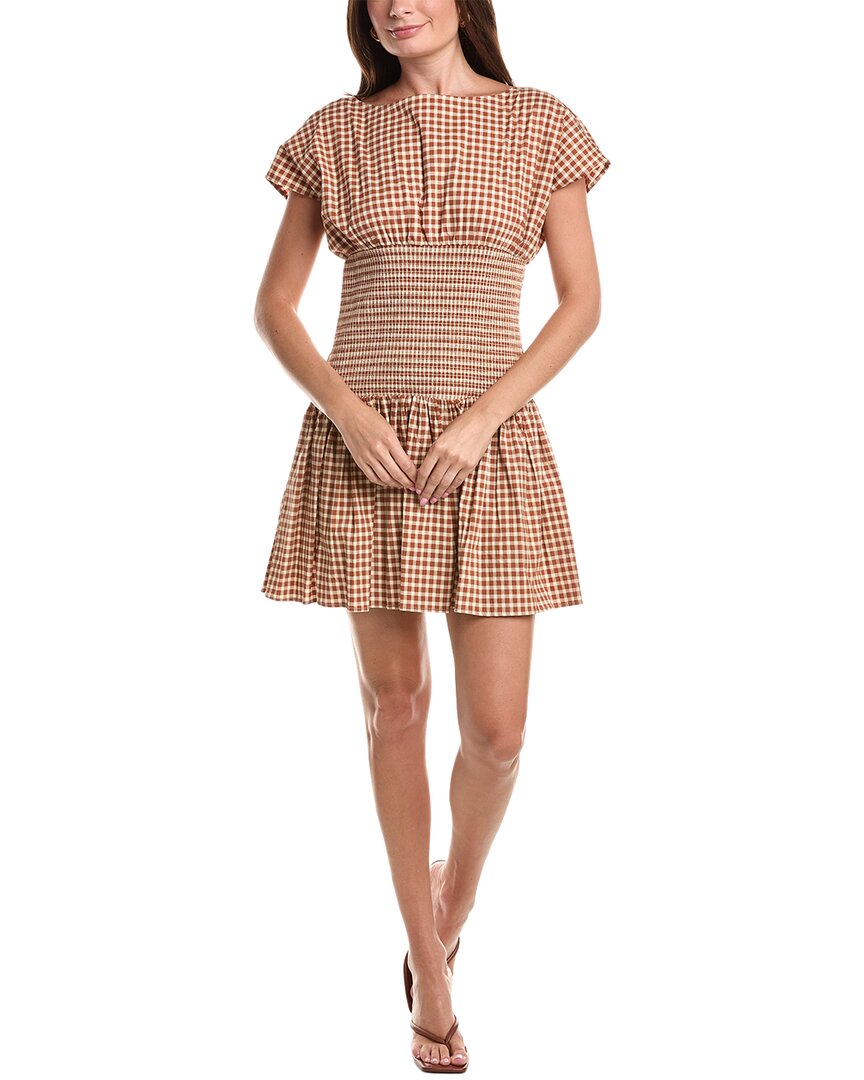 Avec Les Filles Boat Neck Drop Waist Mini Dress In Brown