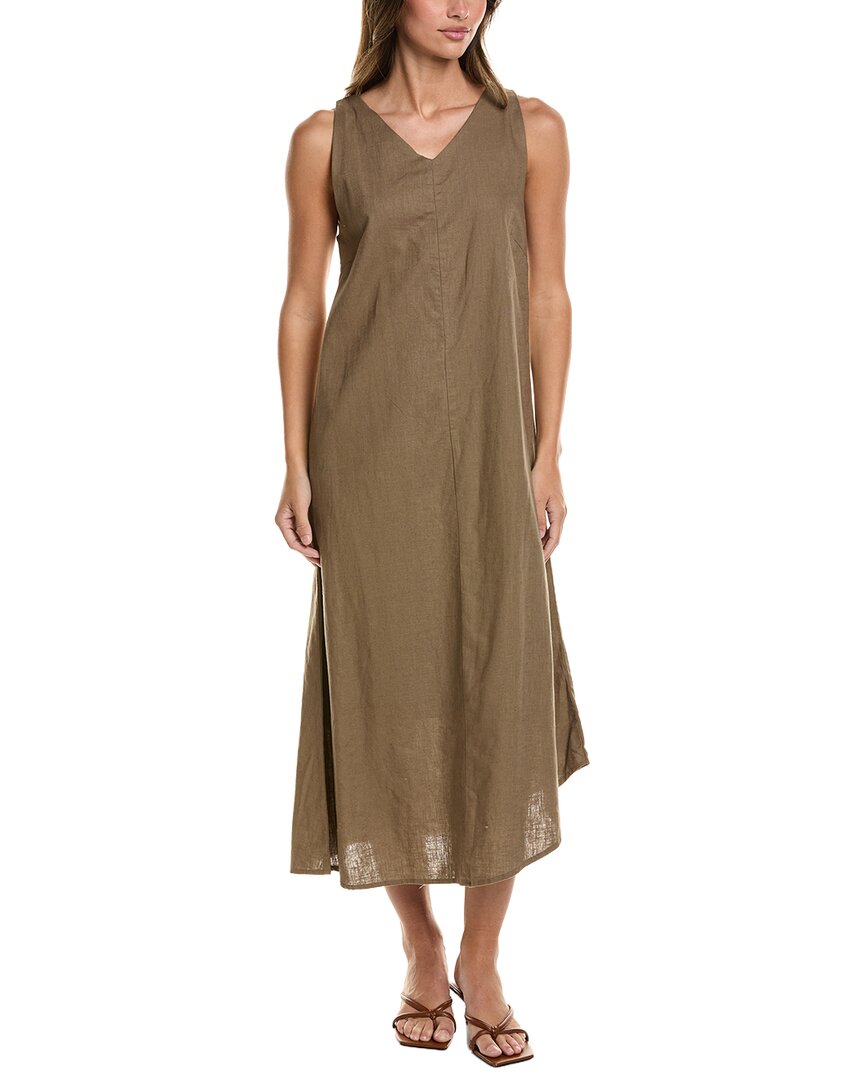 Point Linen-blend V-neck Dress In Portobello