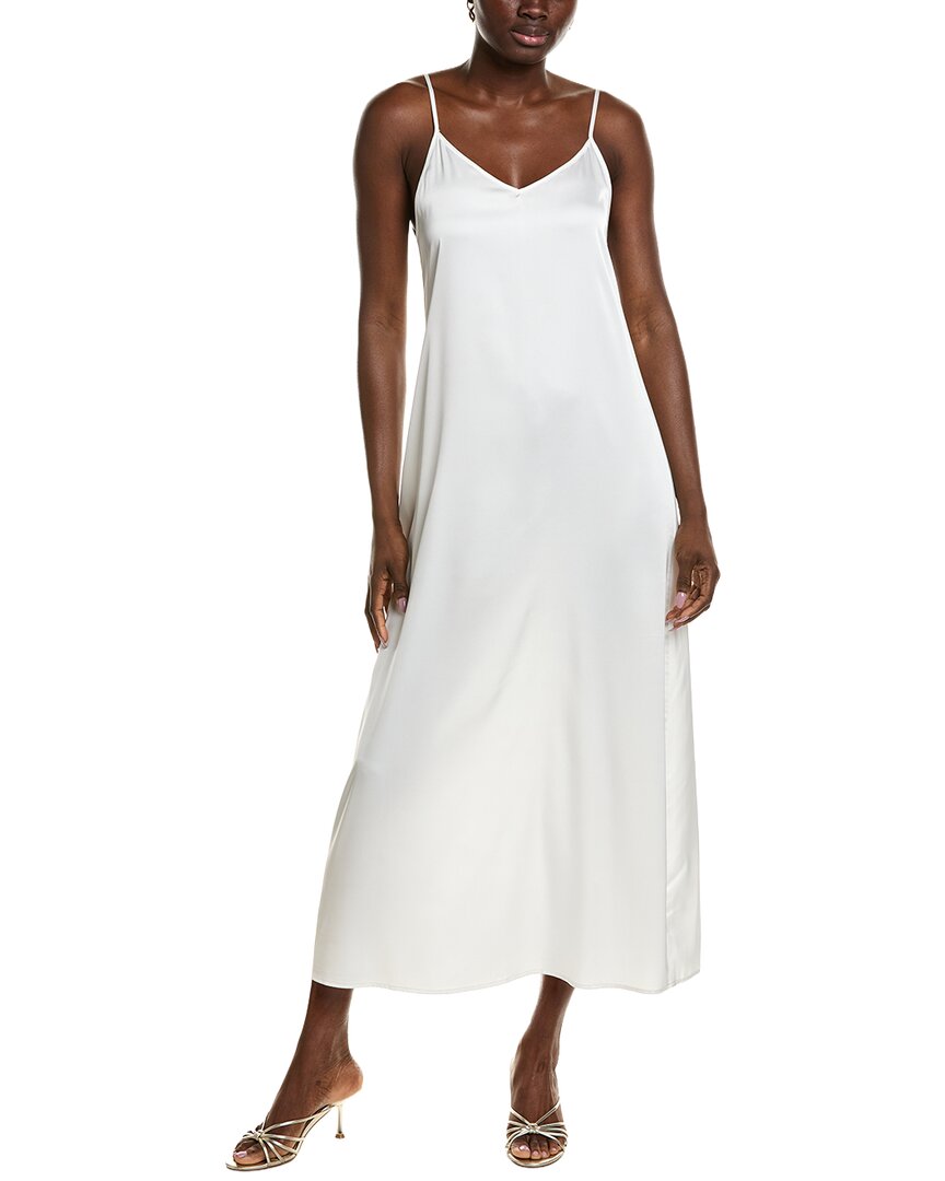 Point Satin Slip Dress In White