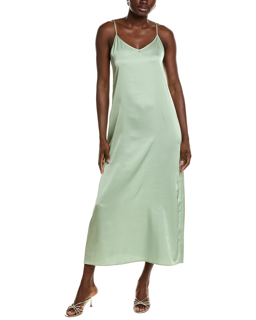 Point Satin Slip Dress In Blue