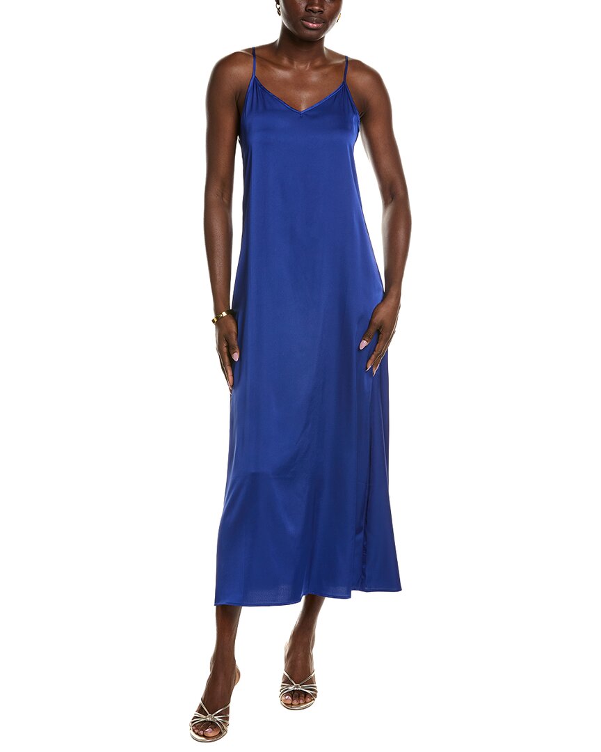 Point Satin Slip Dress In Blue