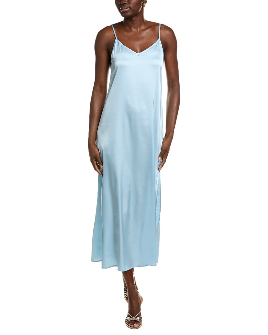 Point Satin Slip Dress In Blue