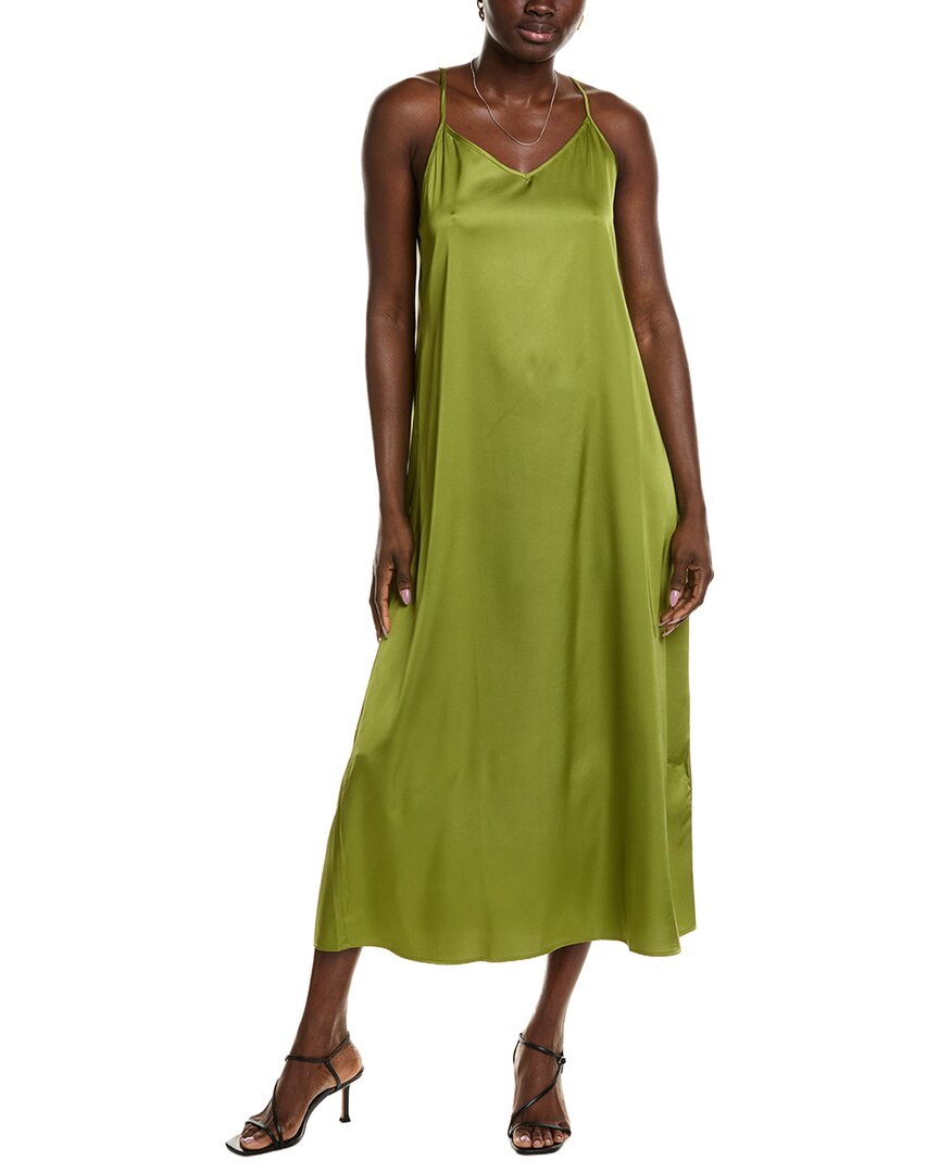 Point Satin Slip Dress In Green