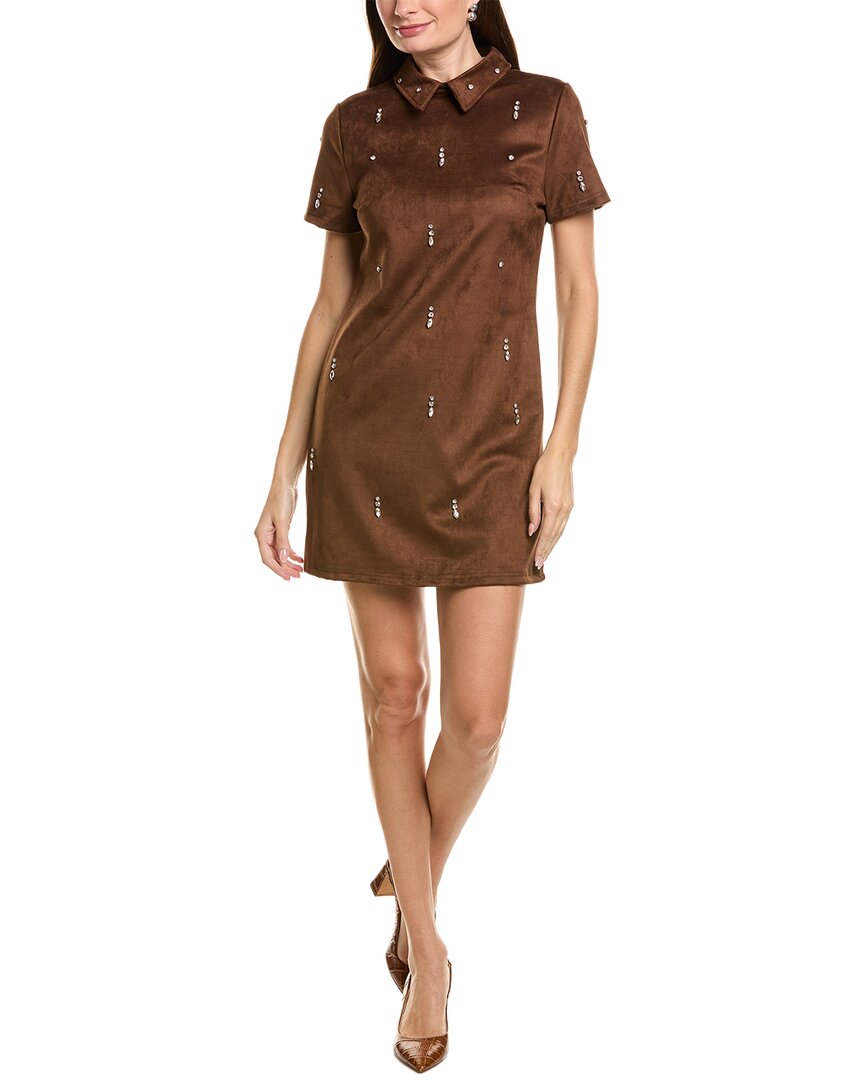Ellen Tracy Faux Suede Dress In Brown