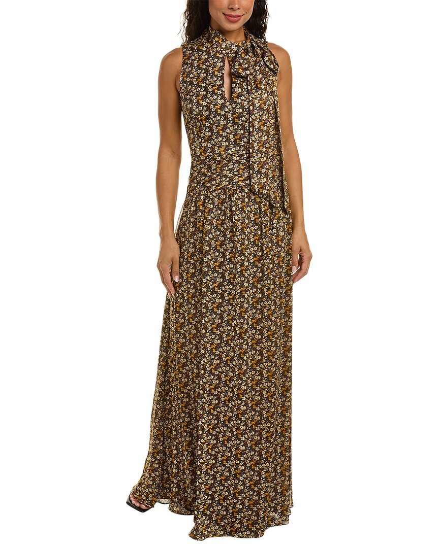 Shop Mikael Aghal Tie-neck Gown In Yellow