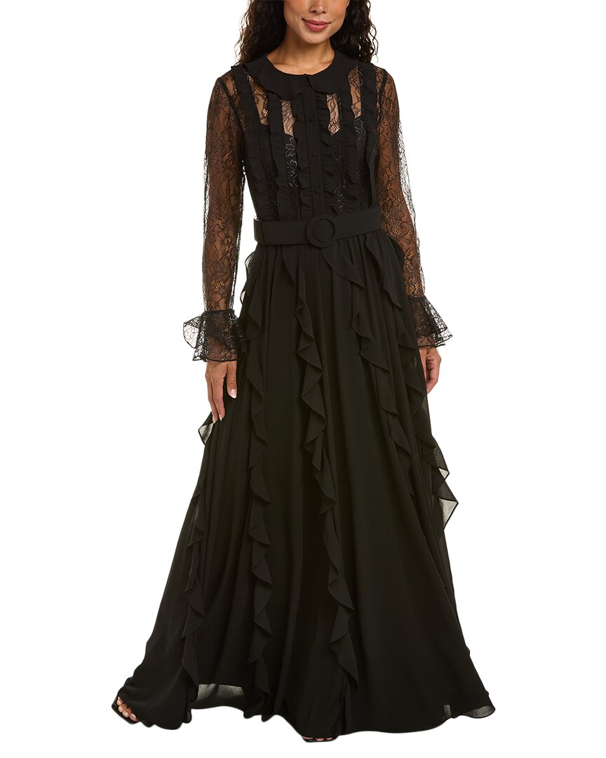 Mikael Aghal Belted Lace Gown In Black | ModeSens Mikael Aghal Belted Lace Gown In Black | ModeSens