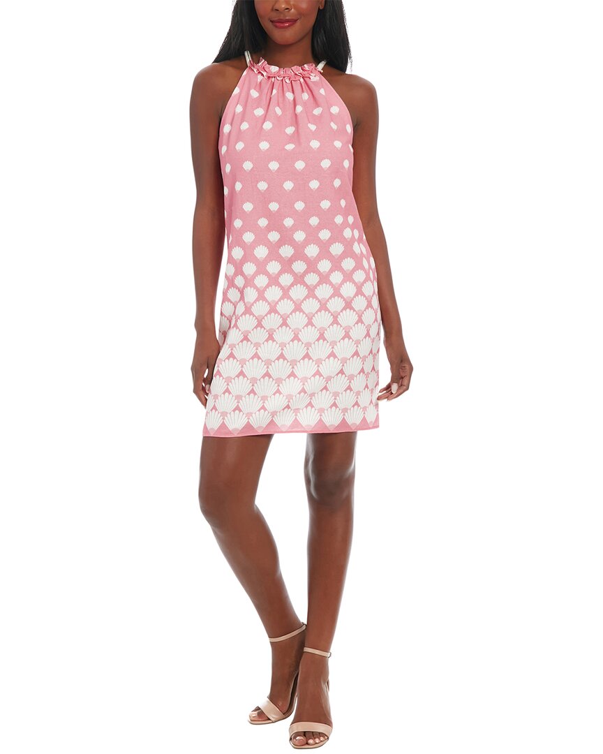 London Times A-line Linen-blend Dress In Gold