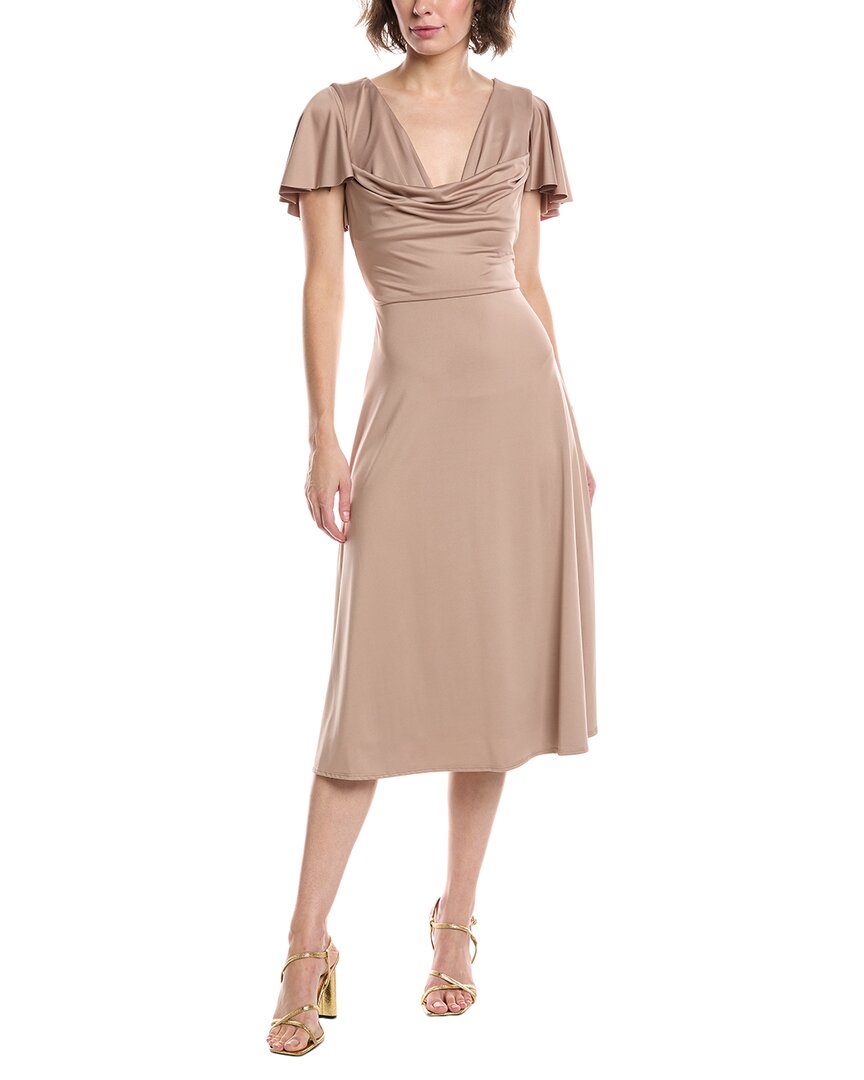 Black Halo Anabela Draped Midi Dress In Neutral