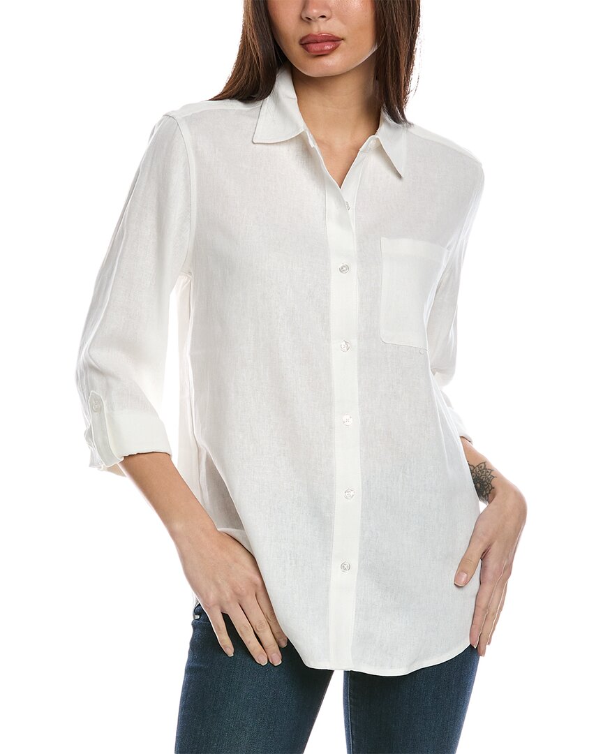 Shop Jones New York Roll Tab Linen-blend Shirt In White
