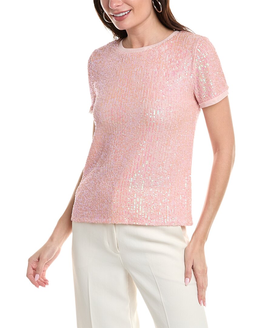 Shop Anne Klein Banded Sequin Mesh T-shirt In Pink