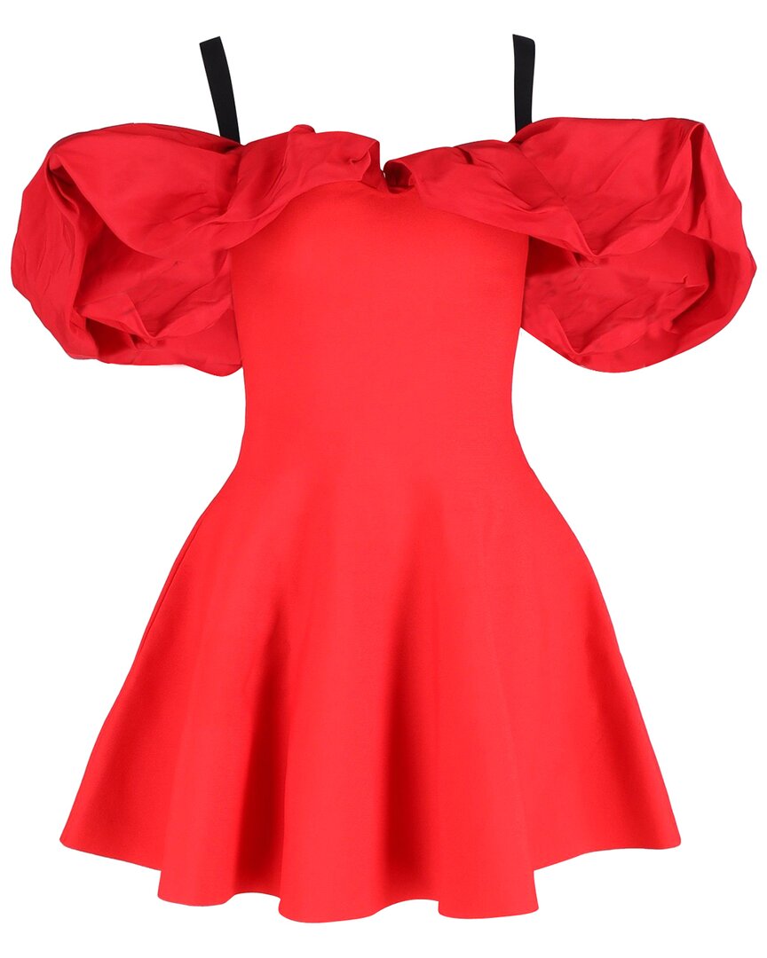 Alexander Mcqueen Cold-shoulder Ruffled Mini Dress (authentic Pre-loved) In Red