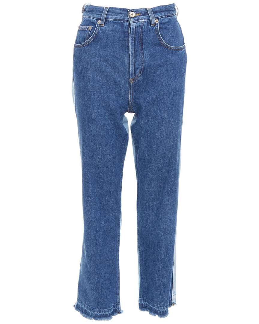 Loewe Blue Washed Frayed Edge Mismatch Patchwork Cropped Jeans (authentic Pre-  Loved)