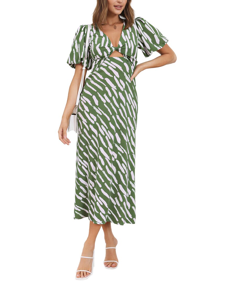 Leon Gori Short Sleeve Midi Dress In Green