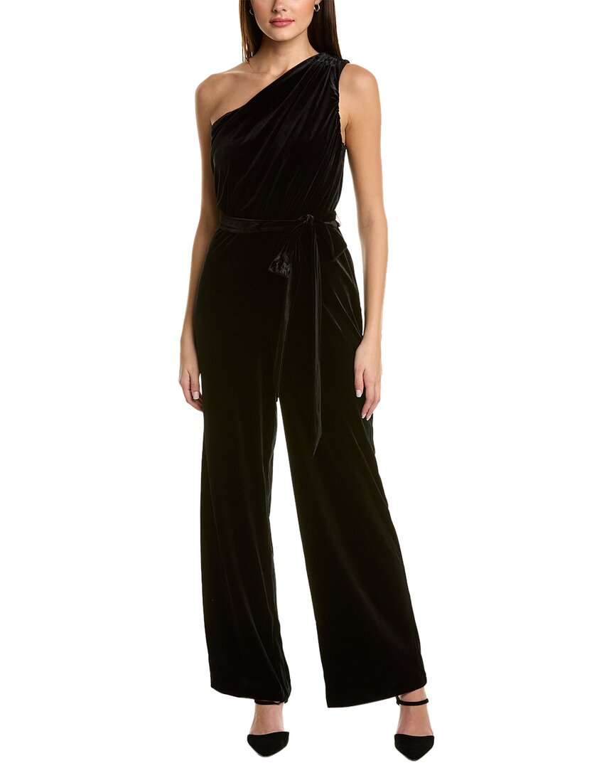Anne Klein One-shoulder Velvet Jumpsuit In Black
