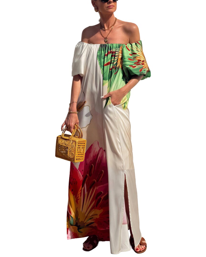 Oloey Off-the-shoulder Maxi Dress In Multicolor