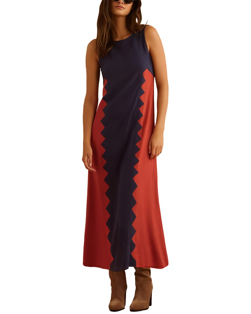 Oloey Maxi Dress In Navy Blue & Red