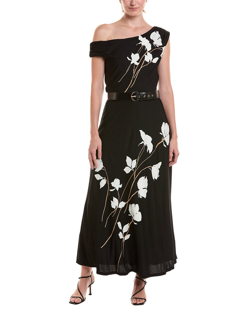 Taylor One Shoulder Printed Midi Dress In Black