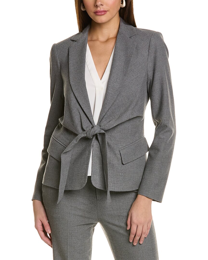 Shop Donna Karan Tie-front Wrap Blazer In Grey