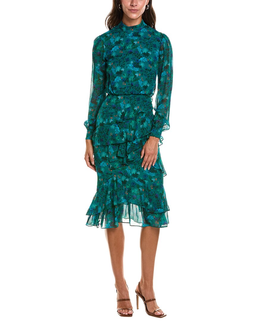 Saloni Isa Silk Georgette Midi Dress In Green