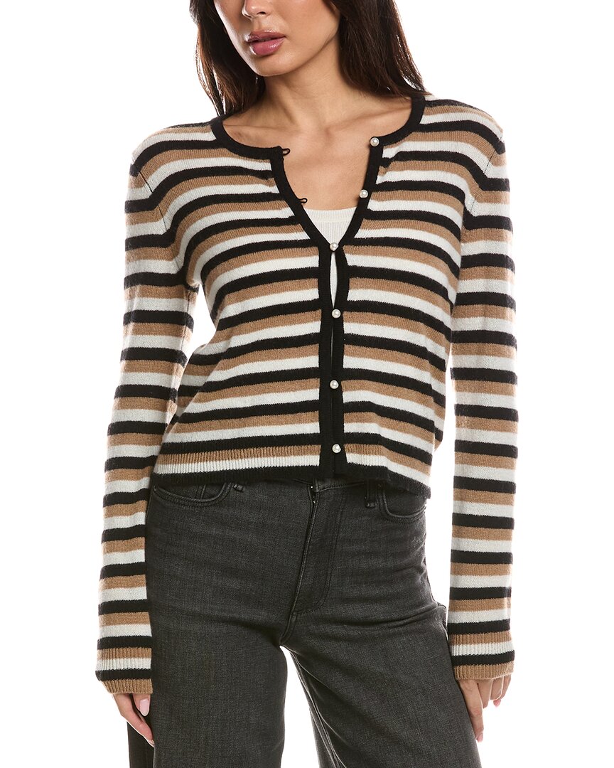 The Cashmere Project Stripe Pearl Cashmere Cardigan In Black
