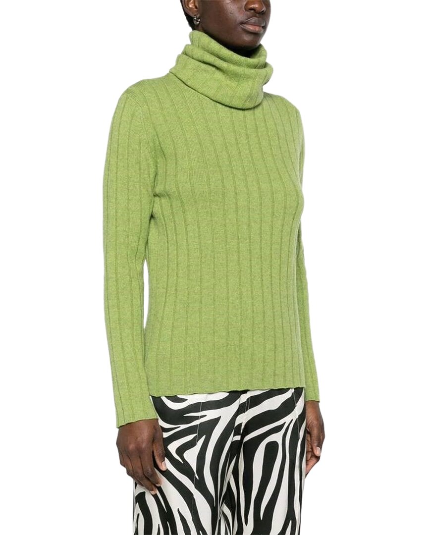 Chanel 90s Cashmere Cable-knit Ribbed Turtleneck Sweater In Green