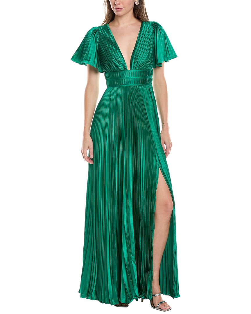 Amur Jupiter Pleated Sleeve Gown In Green