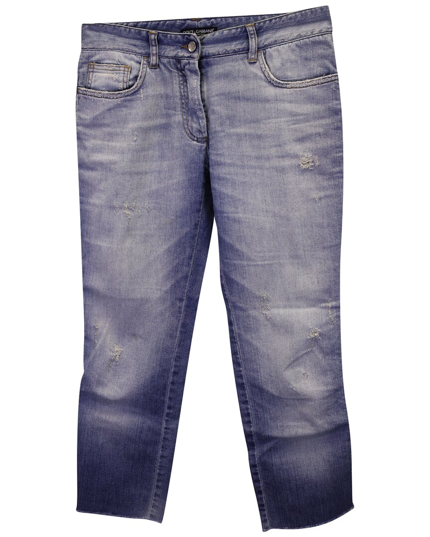 Pre-owned Dolce & Gabbana Distressed Raw-edge Cropped Jean