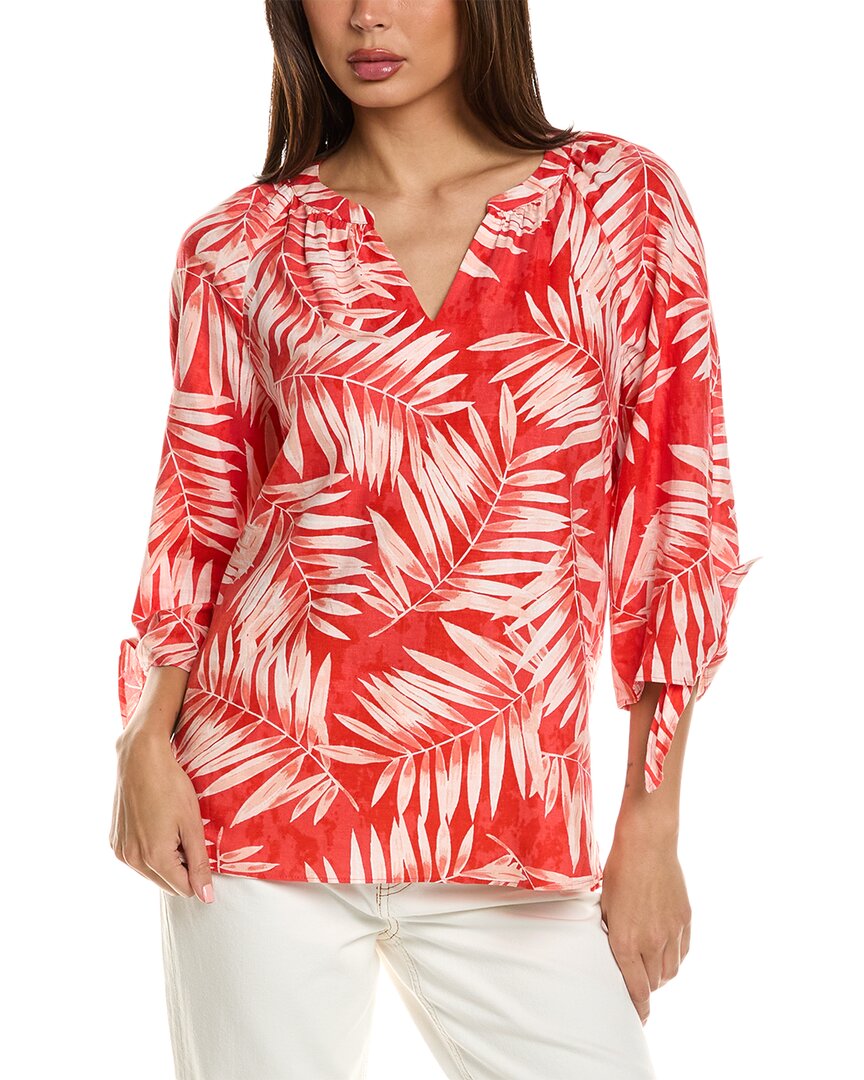 Jones New York Elbow Sleeve Linen-blend Blouse In Orange