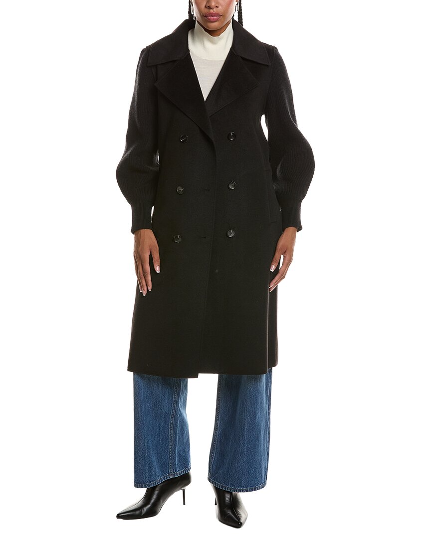 Ellen Tracy Mixed Media Double-face Coat In Black
