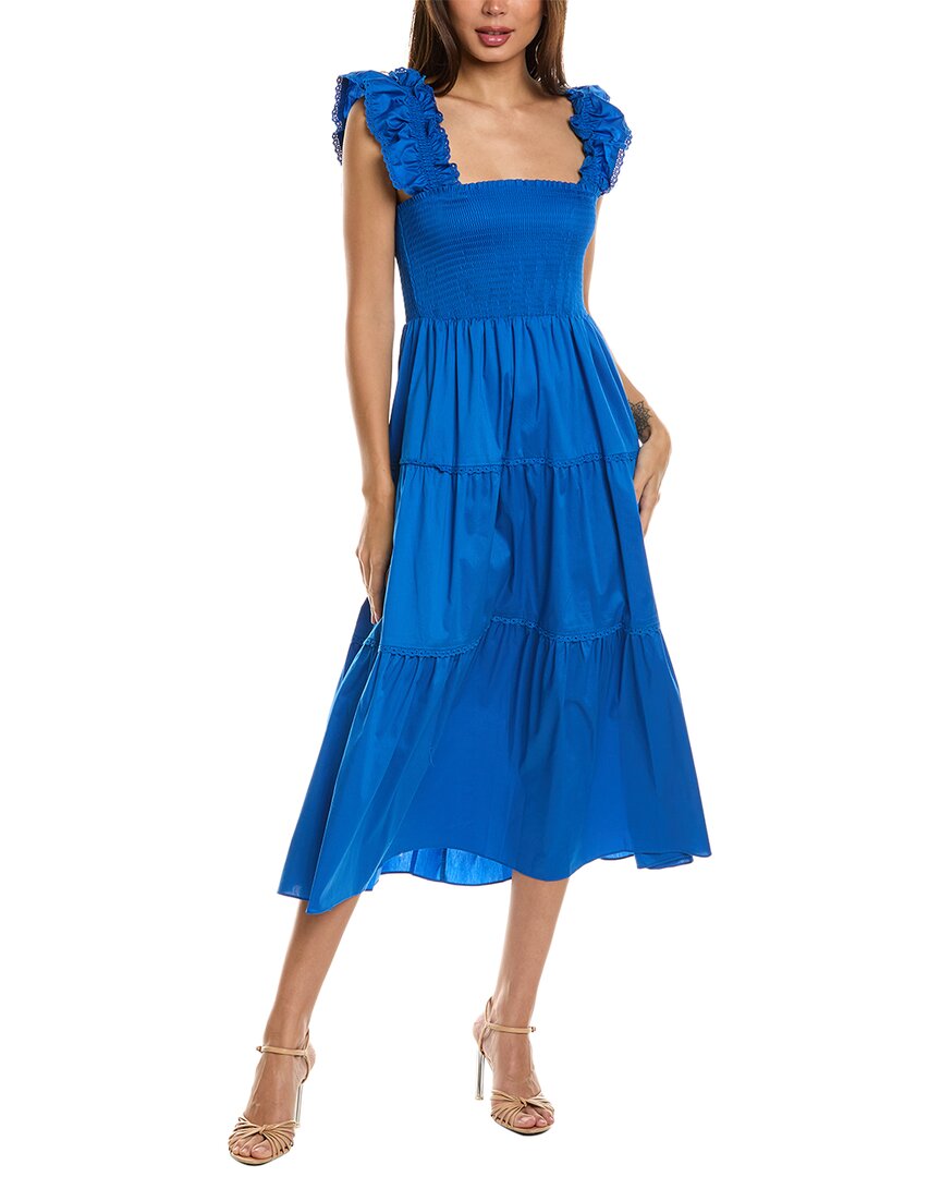 Anne Klein Smocked Midi Dress In Blue